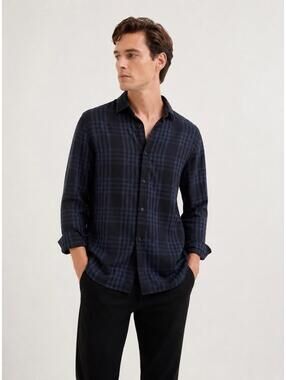 Vince Classic Fit Plaid Button Up Shirt Men’s Medium Navy Black Rayon